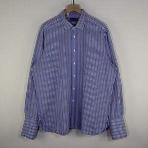 Ralph Lauren Purple Label Mens 17.5 Blue Striped Dress Shirt Italy French Cuff